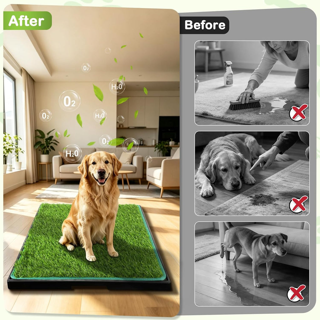 Dog Grass Pad with Tray 34x23in, 2 Pack Artificial Grass for Dog Litter Box, Leak-Proof Dog Potty Tray with EPE Foam Pad
