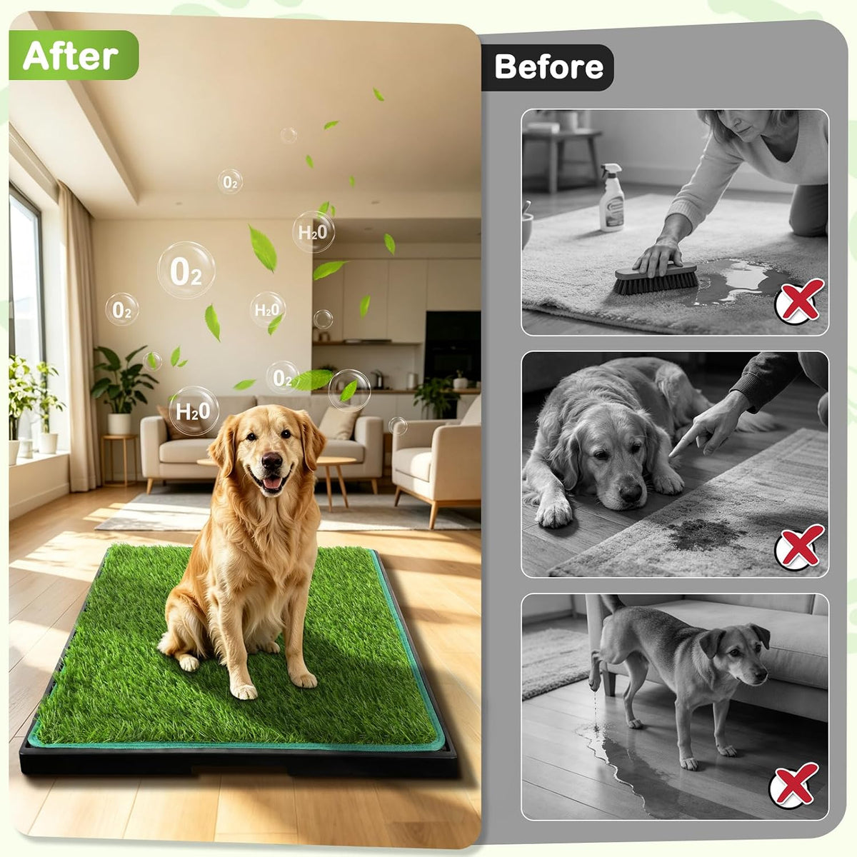 Dog Grass Pad with Tray 34x23in, 2 Pack Artificial Grass for Dog Litter Box, Leak-Proof Dog Potty Tray with EPE Foam Pad