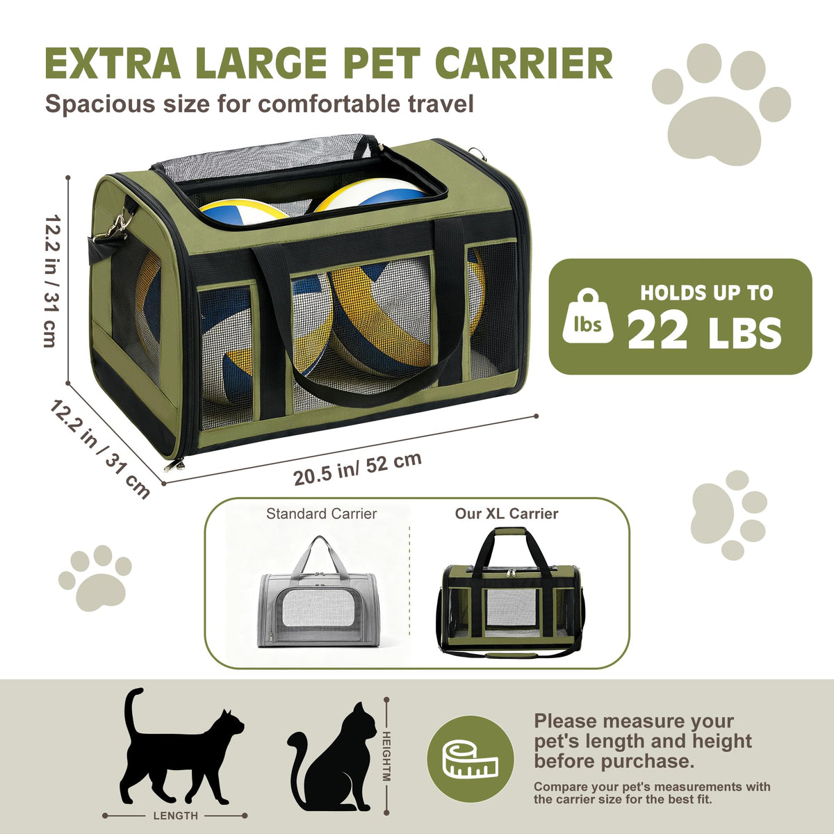 Extra-Large Cat Carrier, Soft-Sided Collapsible Pet Carrier up to 22 lbs