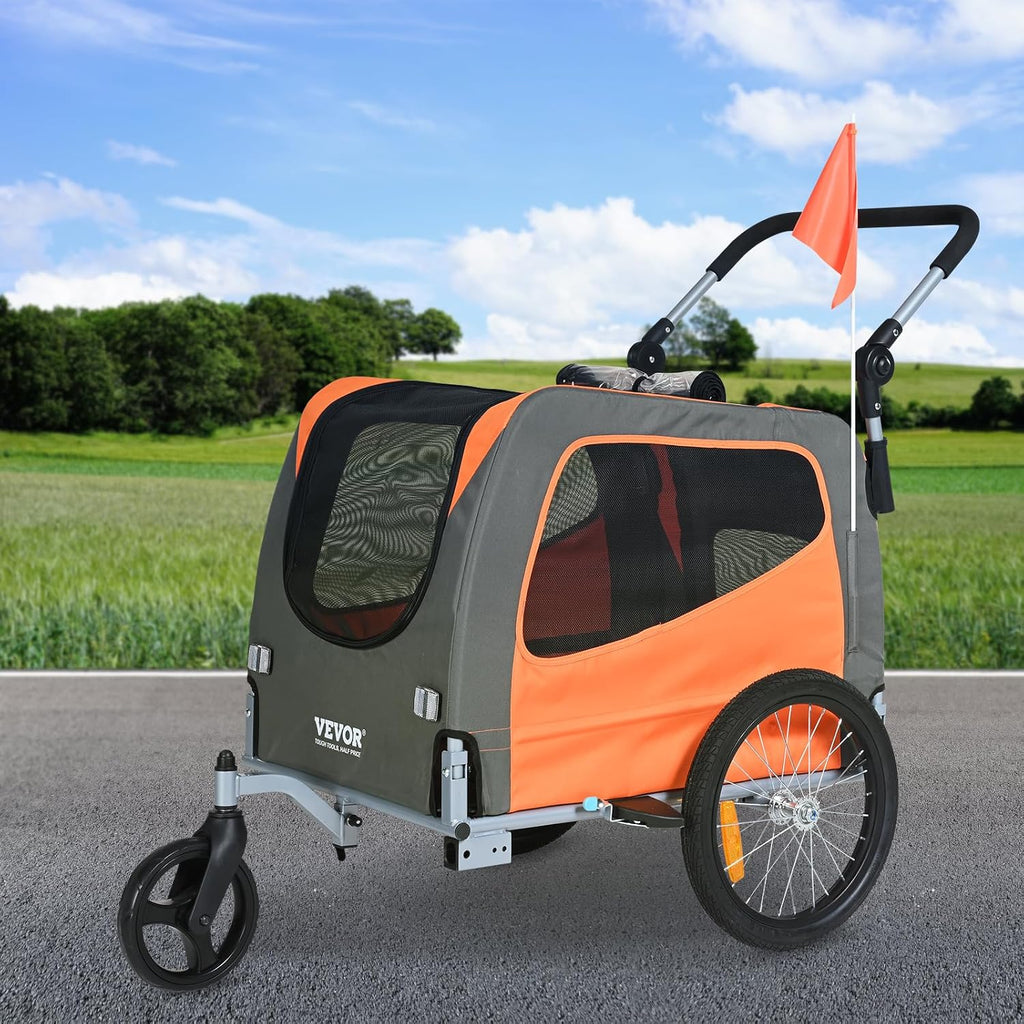 VEVOR Dog Bike Trailer, Supports up to 66/88/100 lbs, 2-in-1 Pet Stroller Cart Bicycle Carrier, Easy Folding Cart Frame 