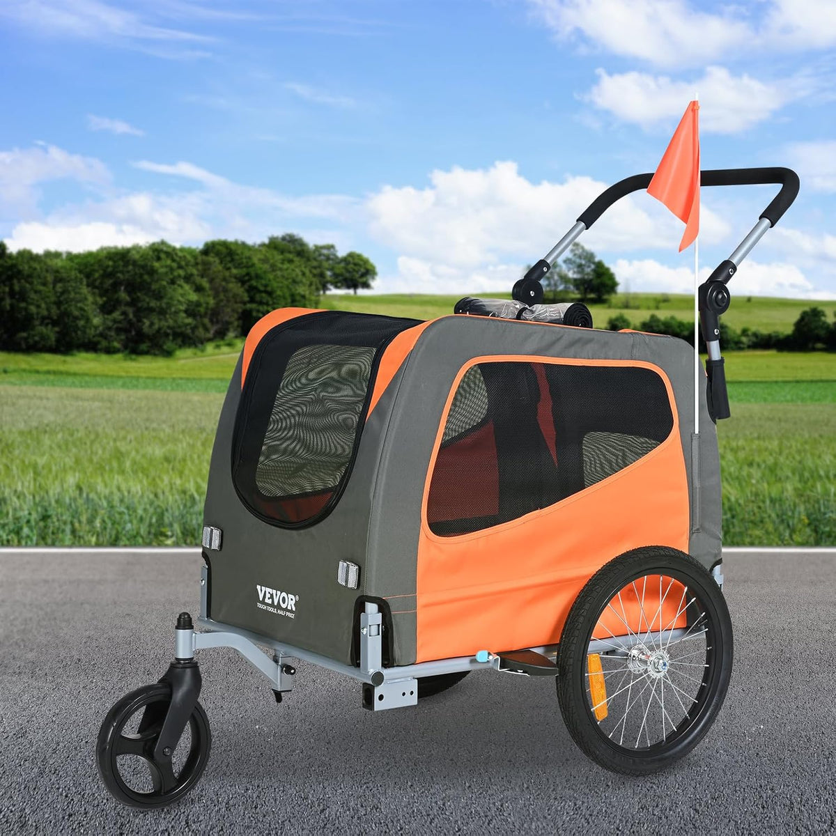 VEVOR Dog Bike Trailer, Supports up to 66/88/100 lbs, 2-in-1 Pet Stroller Cart Bicycle Carrier, Easy Folding Cart Frame 