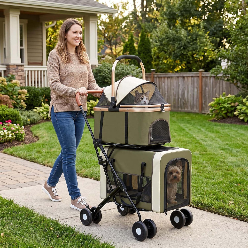 Double Pet Stroller for Dogs and Cats(Green)