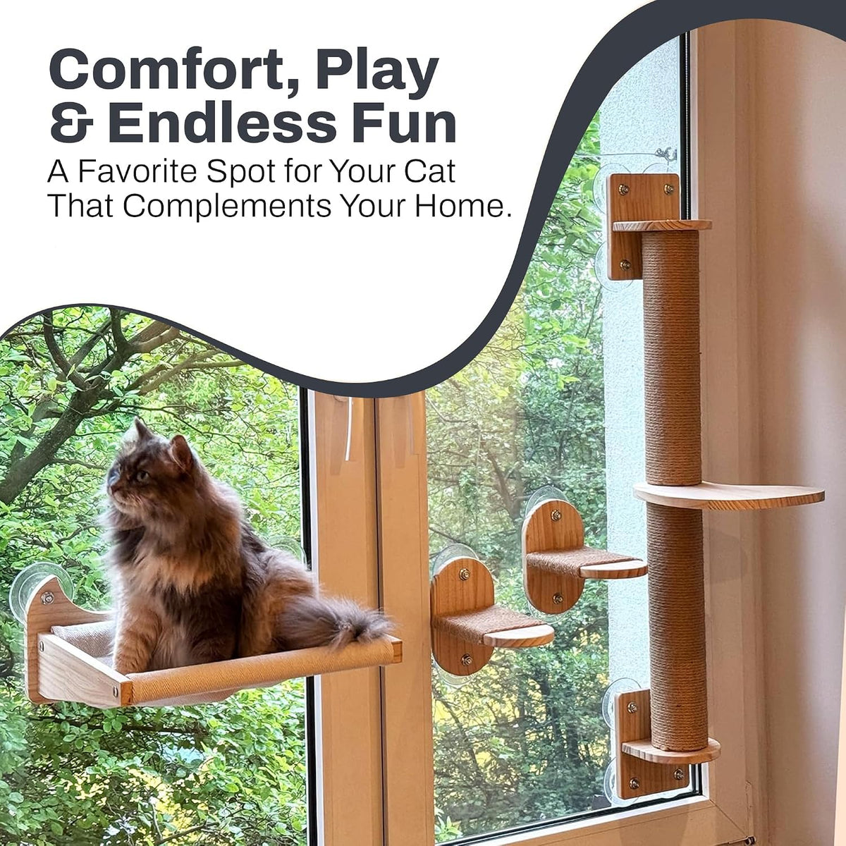 Cat Window Shelf | 4-in-1 Cat Wall Shelves & Scratcher