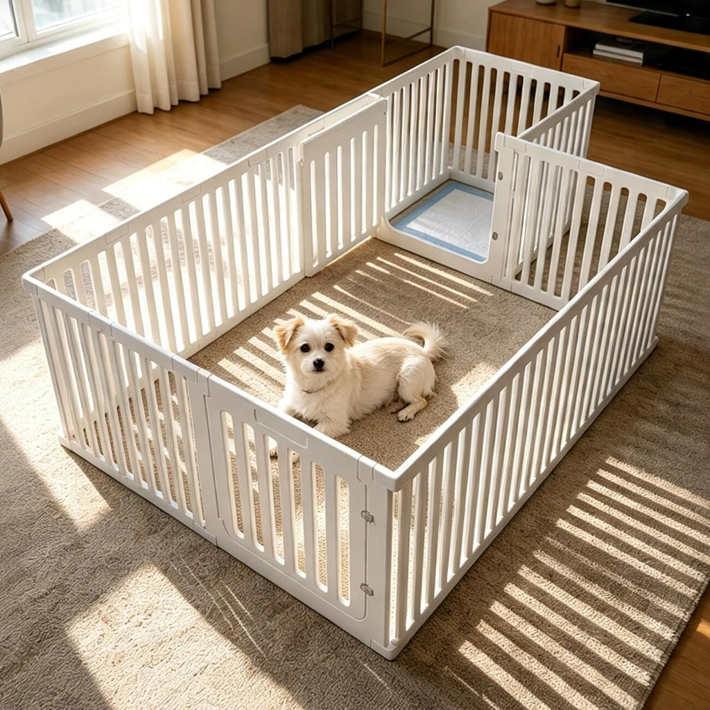 25.6" H Puppy Play Pen for Indoors, 18 Panels, White
