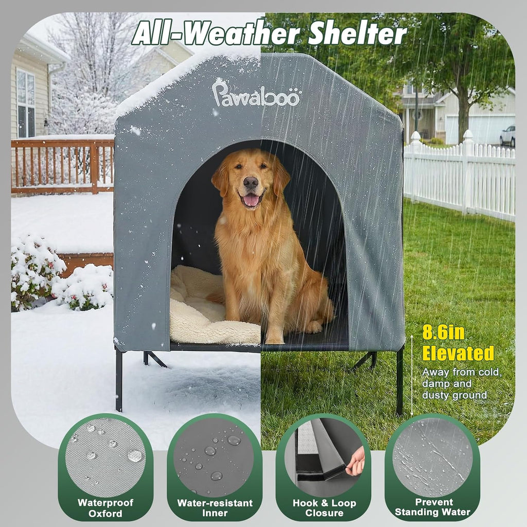 Pawaboo 47" XL Dog House Outdoor Weatherproof, with Breathable Mesh Windows