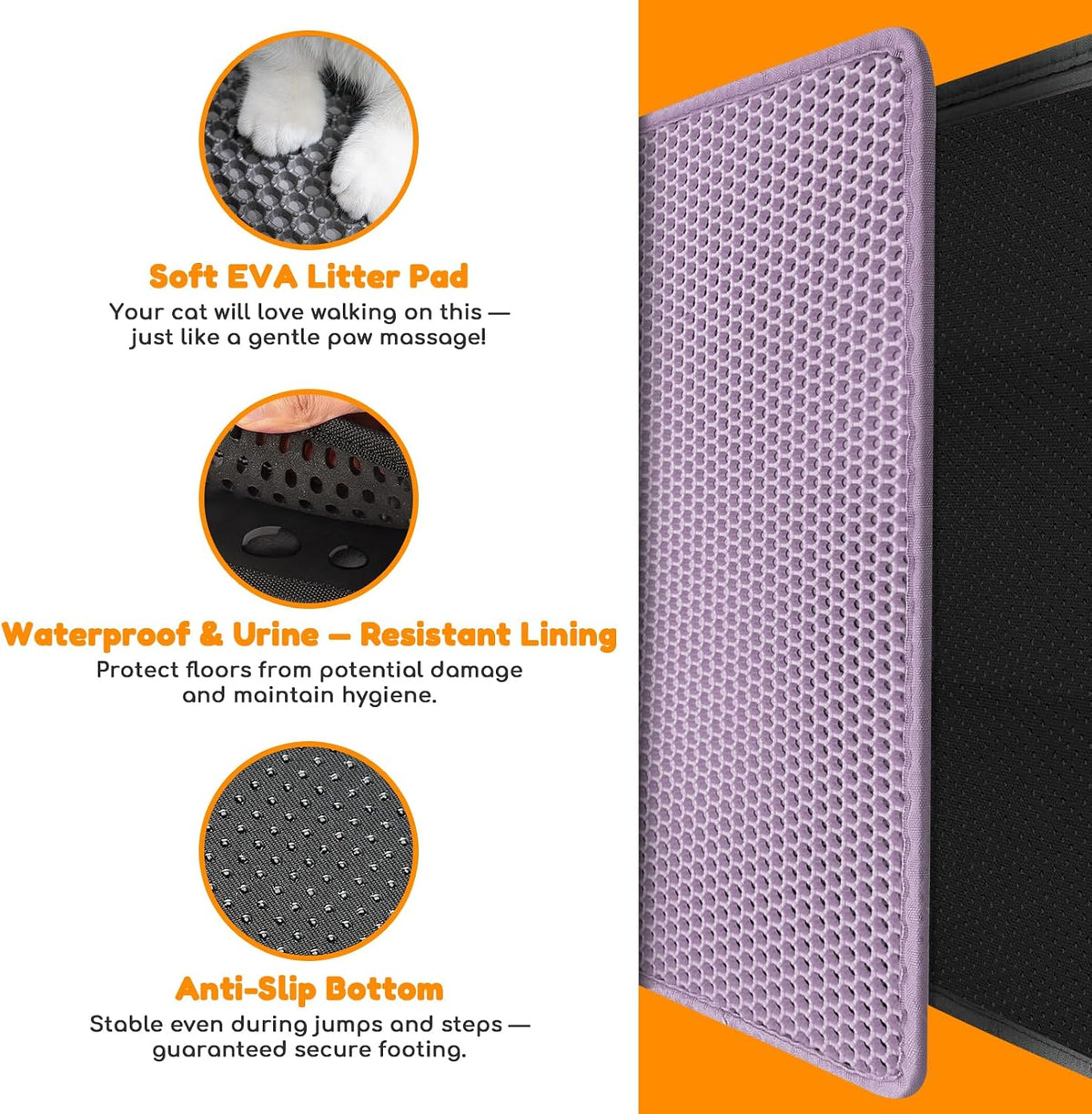 Cat Litter Mat 24"x16",Double Layer EVA Litterbox Mat Purple