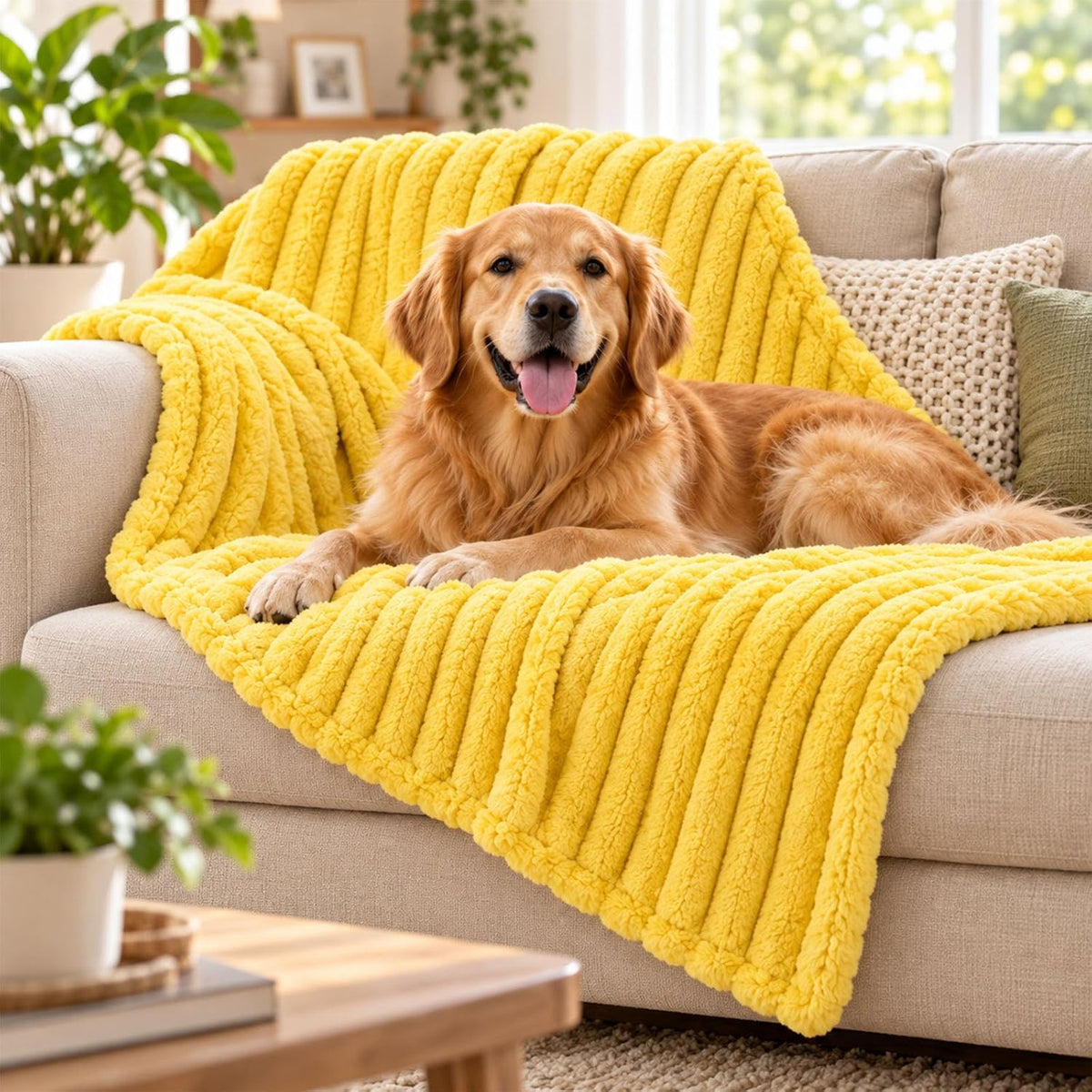 Yellow Dog Blanket Emotional Support Blanket for Dogs Soft Plush Washable