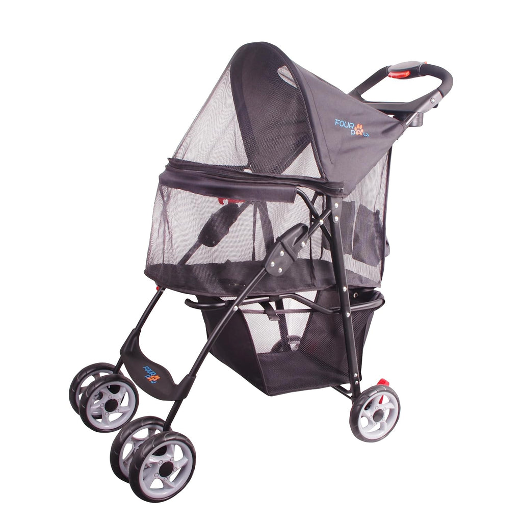 Full-Window pet Stroller 4 Wheels for Cats & Dogs, with Storage Basket,Cup Holder, Travel Puppy/Cats Stroller.