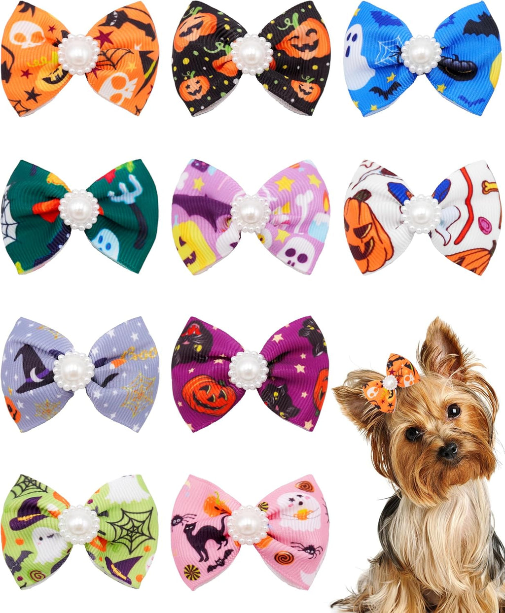 PET SHOW 10 Pack 2" Halloween Small Dog Hair Bows with French Clips