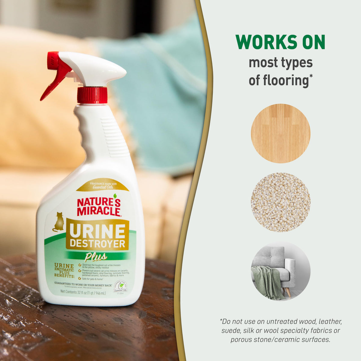 Nature's Miracle Cat Urine Destroyer Plus, Enzymatic Cleaner, 32 oz