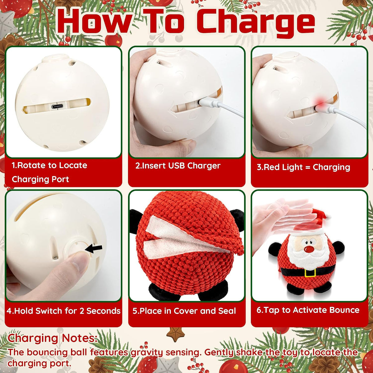 Interactive Moving Christmas Dog Toy, Rechargeable Automatic Jumping Squeaky Puppy Toy with Recording & Music Modes, Sel