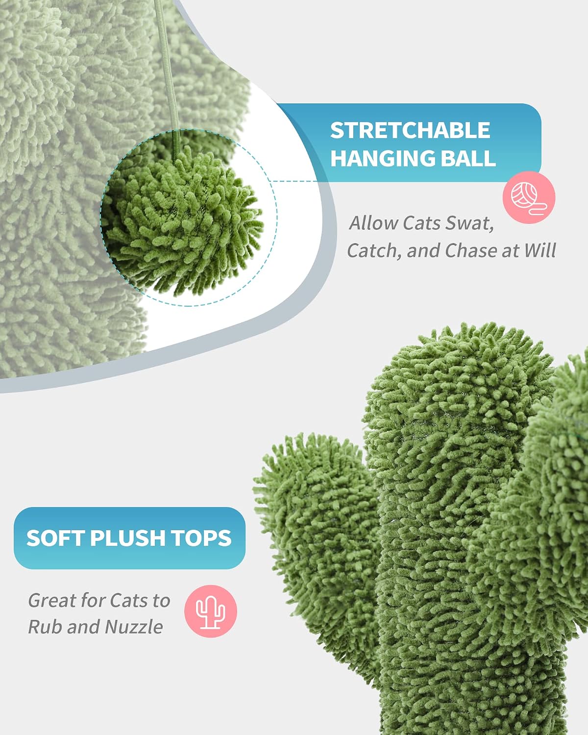 Made4Pets Cactus Cat Scratching Post for Indoor Cats with Plush Ball, 25.6"