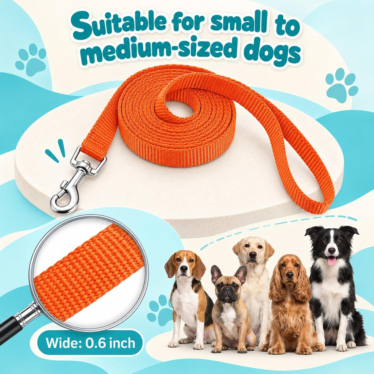 24 Pack Dog Leash Bulk 5 ft, Nylon Dog Training Leashes