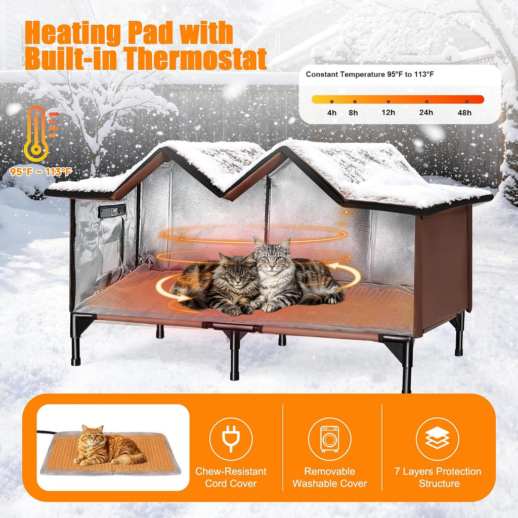 Heated Cat House for Outside, Outdoor Heated Cat House Weatherproof