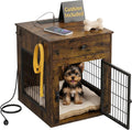 Dog Crate Furniture with Cushion and Charging Station for Indoor