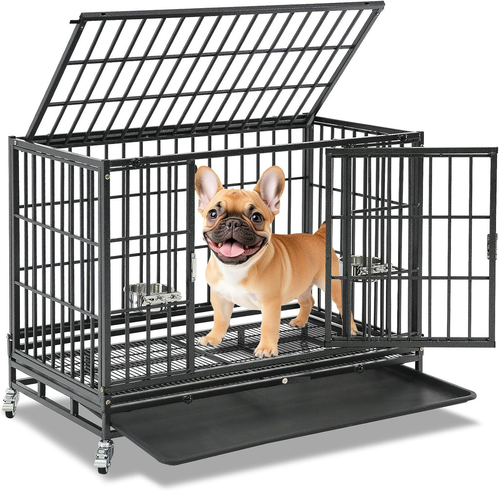 Homey Pet 37" Heavy Duty Stackable Dog Crate with Wheels for Medium Dogs