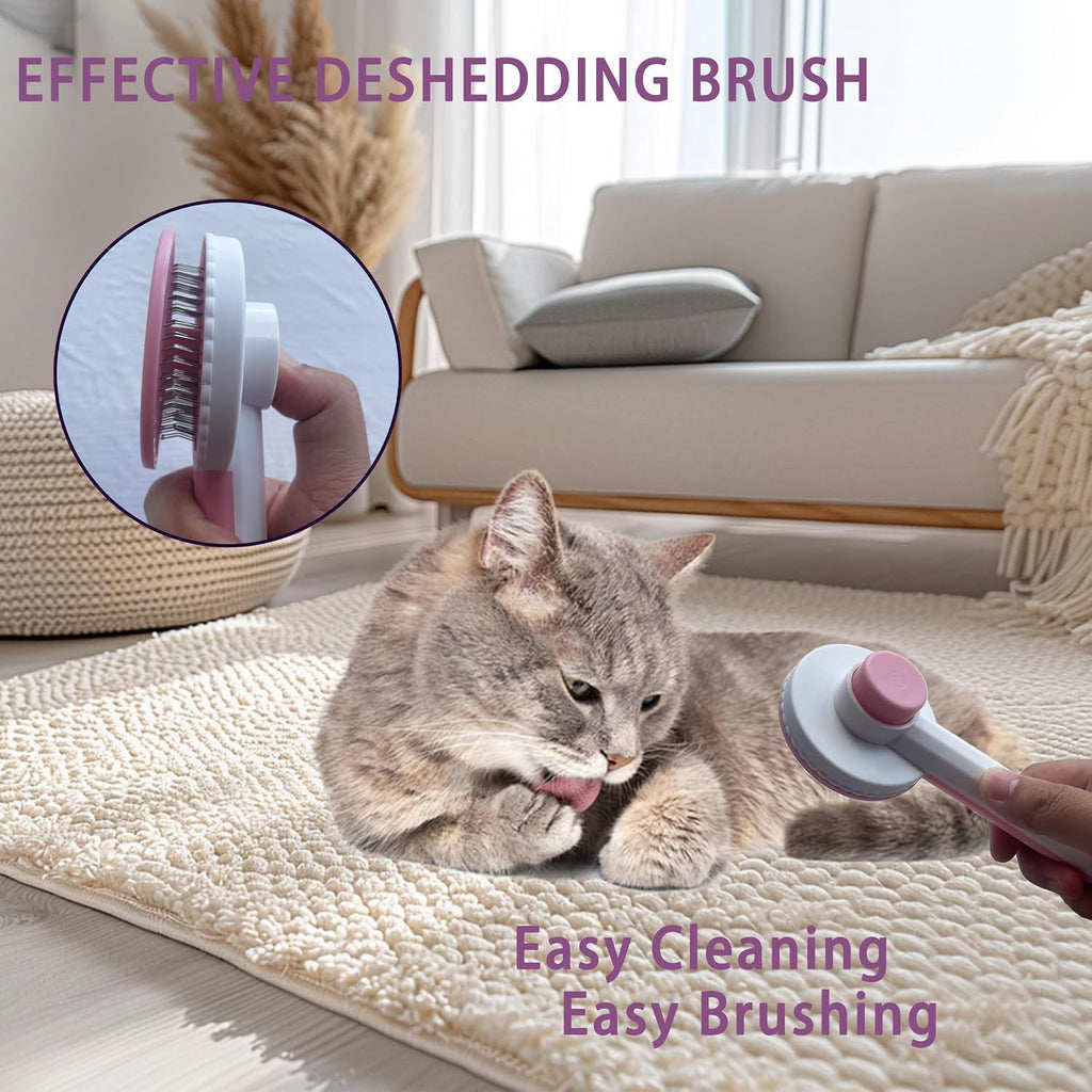 Cat Grooming Kit, 6-Piece Deshedding Brush Set, Pink