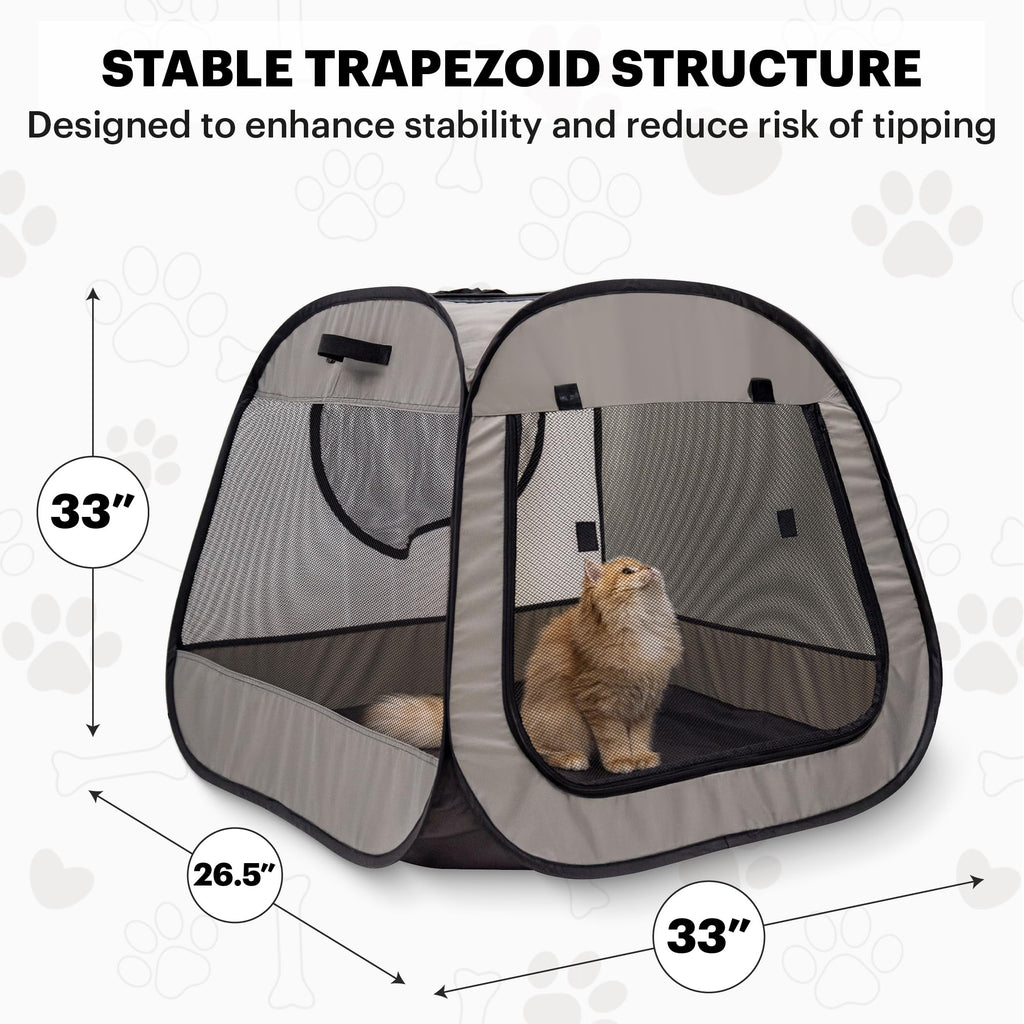 LAFYETTE. - US Based, Portable Cat Playpen, Trapezoidal Stable Design, Foldable Pet Tent for Indoor Outdoor Use, Cat Dog Play Enclosure, Kitten Puppy Kennel Crate, Pet House, Easy Setup, 33" x 26.5"