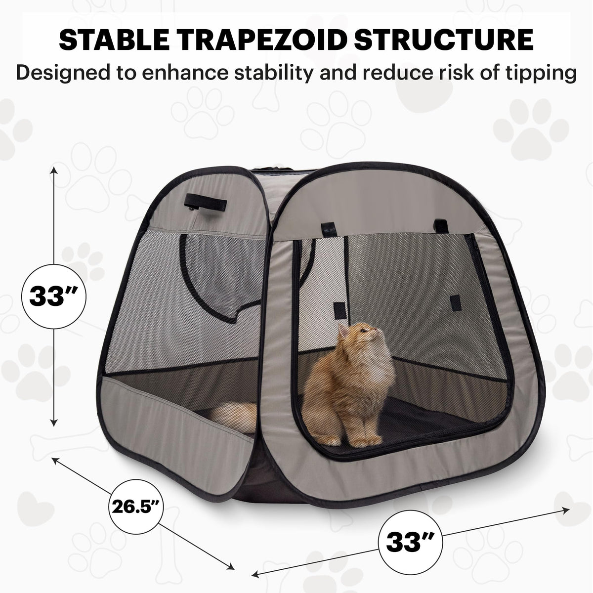 LAFYETTE. - US Based, Portable Cat Playpen, Trapezoidal Stable Design, Foldable Pet Tent for Indoor Outdoor Use, Cat Dog Play Enclosure, Kitten Puppy Kennel Crate, Pet House, Easy Setup, 33" x 26.5"