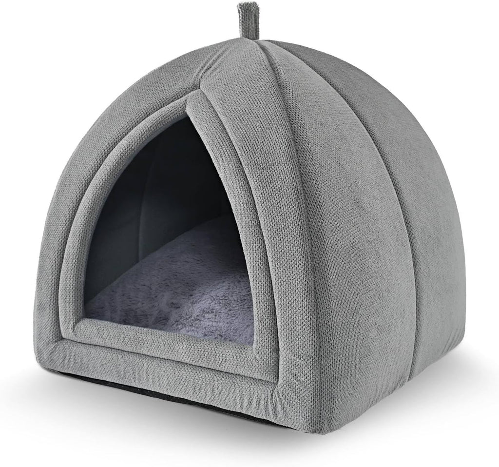 Amazon Basics Cat Bed Cave, 2-in-1 Foldable House for Indoor Cats, with Washable Cushion and Non-Slip Base, 17.5 x 17.5 