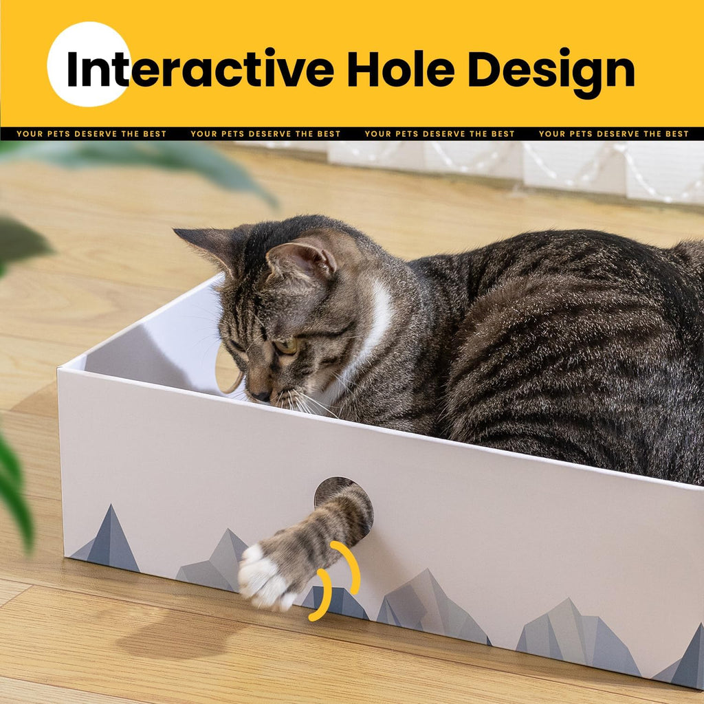 Conlun Cat Scratcher Box, Cardboard Pad, Bed for Indoor Cats, White