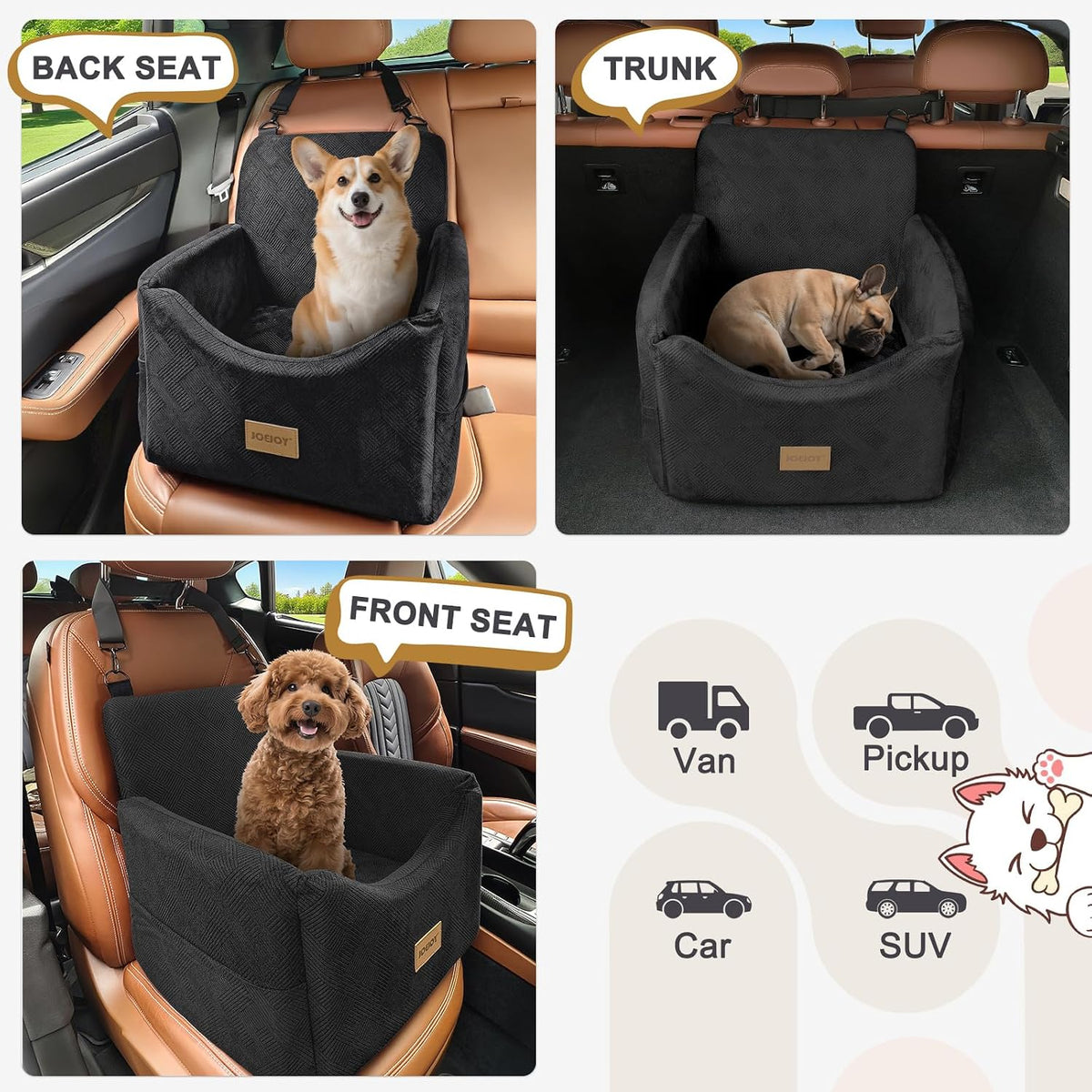 JOEJOY Dog Car Seats for Small Medium Dogs Under 35lbs, Dog Booster Seat with Detachable Washable Cover and Cushion, Mem