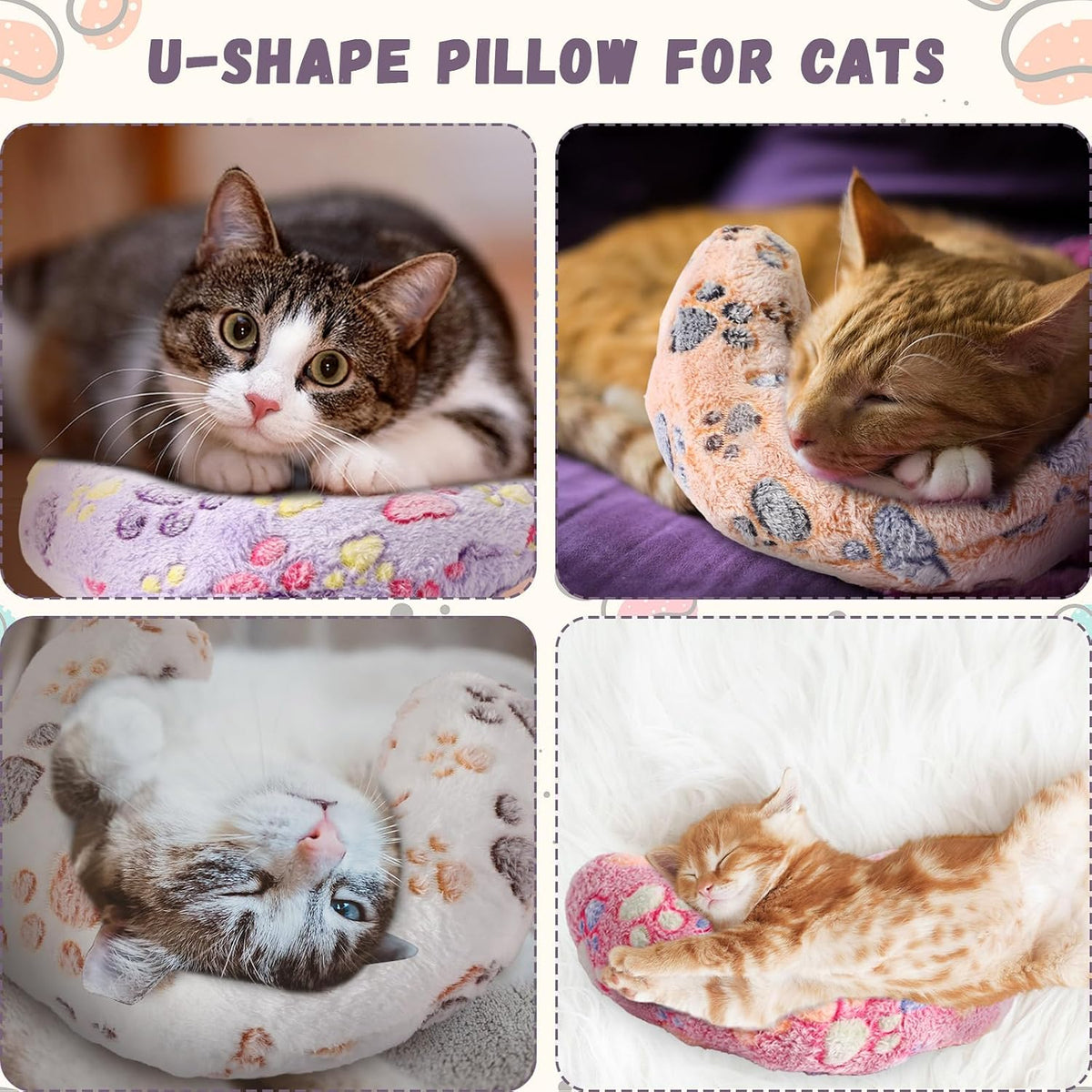 4 Pcs Cat Pillow Calming Pet Dog Neck Pillow, Paw, Medium