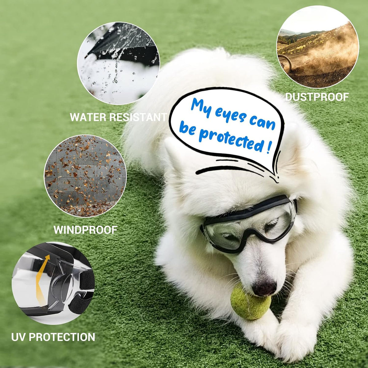 Dog Goggles for Medium to Large Breeds, Anti-UV Waterproof Windproof Dog Sunglasses with Adjustable Straps, Anti-Fog Ven