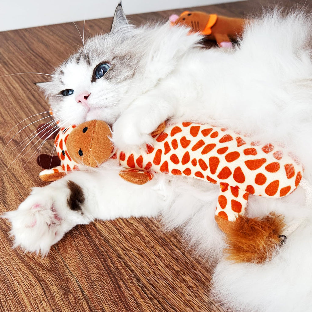 TTcat Large 11.42 Inch Giraffe Silvervine Cat Kick Toy, Crinkle Plush Cat Chew Pillow Toy with Bell Tail, Interactive Ki