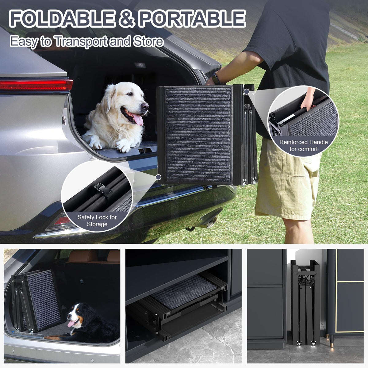 HerCcreta wigge Dog Ramp for Car 63" L × 17" W, Pet Ramp for Truck Foldable