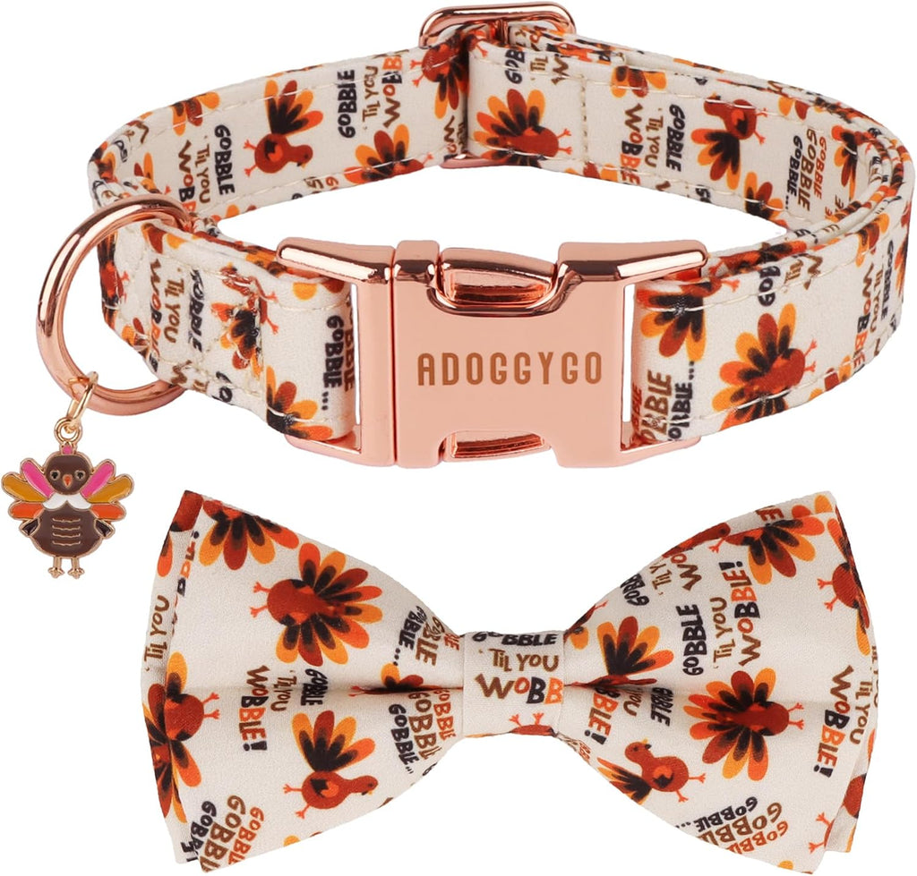 Fall Thanksgiving Dog Collar, Pumpkin Dog Bow Tie Collar, Small
