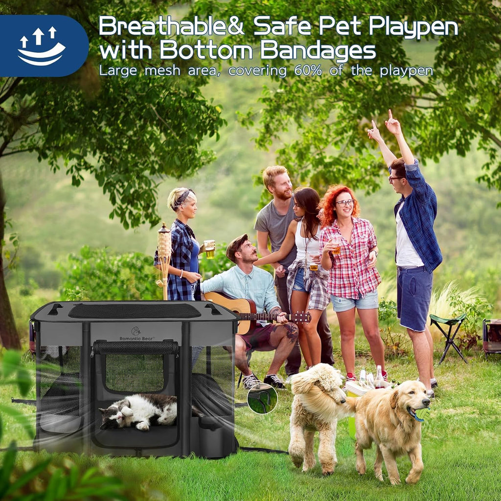 ROMANTIC BEAR Dog Playpen,Foldable Pet Puppy Cat Playpen,L(40"x32"x24")