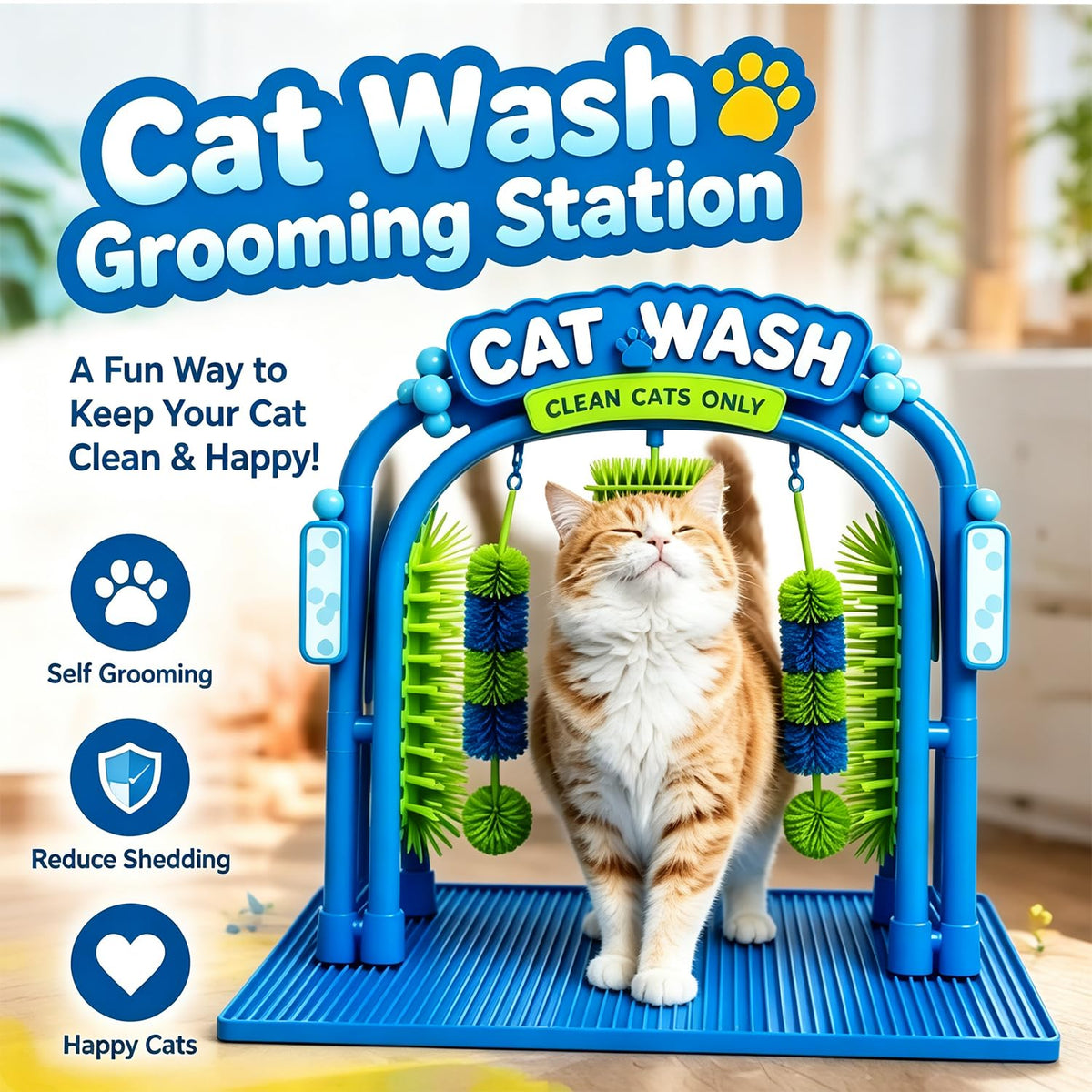 Cat Wash Grooming Station, Hair Catcher Grooming Tool with Sturdy Base, Cat Wash Grooming Station Toy, Help Cats Enjoy M