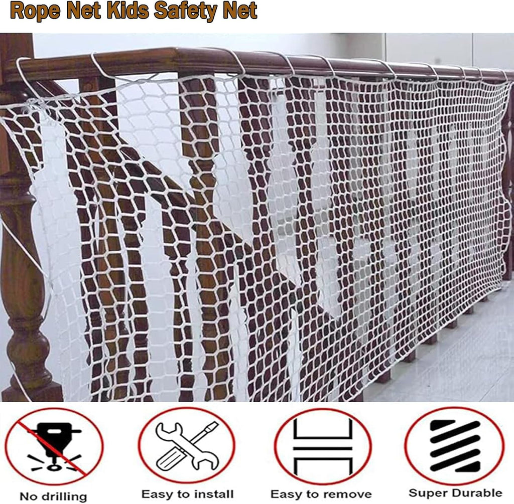 White Safety Net, Heavy Duty Knotted Rope Net,3x33FT/1x10(M) Multi‑Purpose Protective Nets for Deck, Balcony, Boat, Carg