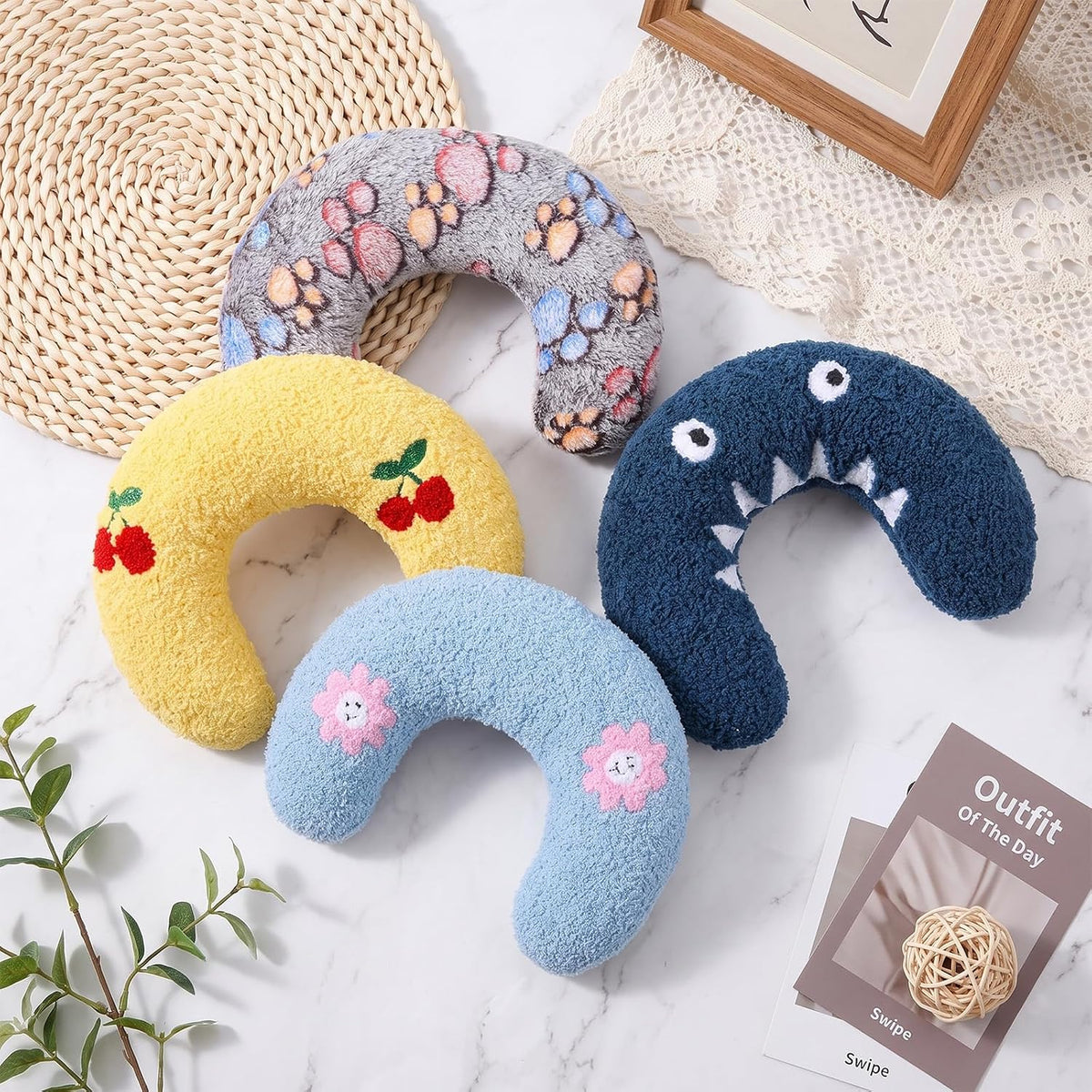 4 Pcs Cat Pillow, Soft Calming Neck Support Cushion,Colorful Pet Dog Pillow