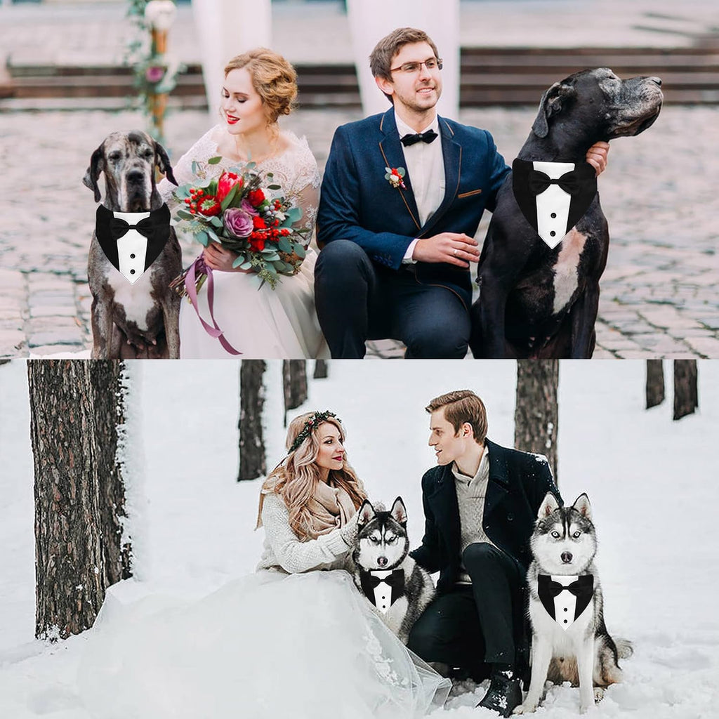 GOYOSWA Dog Tuxedo Suit Wedding Bandana Collar with Bow Tie, Adjustable Formal Dog Tux, Engagement Birthday Tuxedo for S