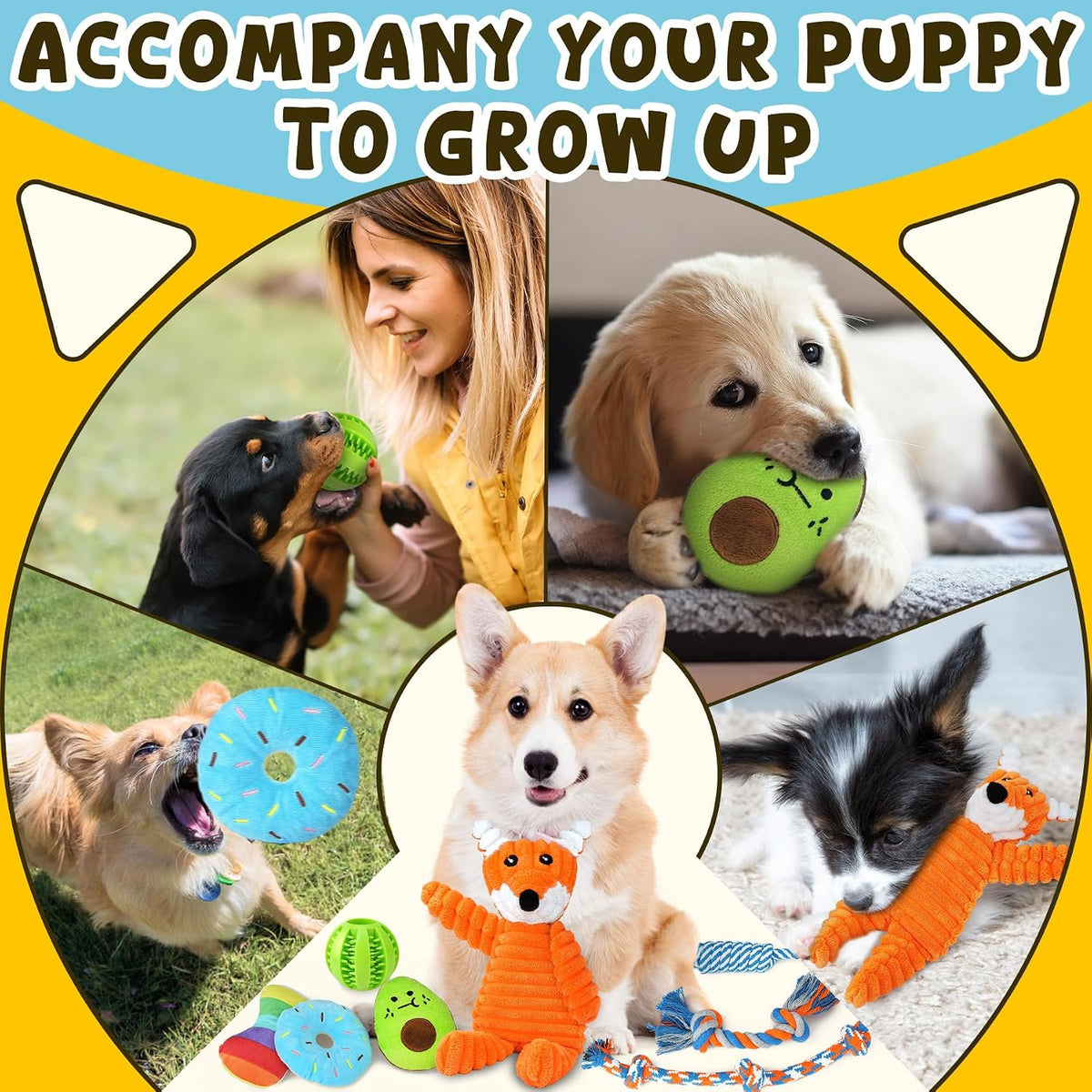 Zeaxuie 9 Pack Luxury Puppy Toys for Teething Small Dogs, Puppy Chew Toys with Cute Squeaky Dog Toys, Ball and More Rope
