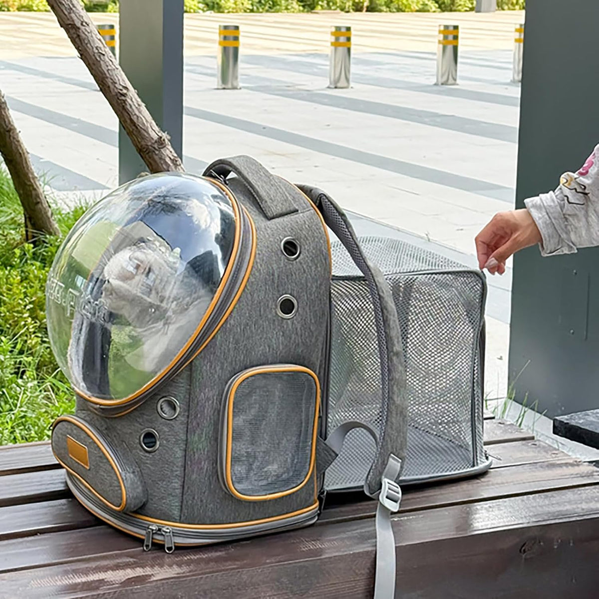 Cat Carrier Backpack with Trolley, Space Capsule Bubble Window (Gray)