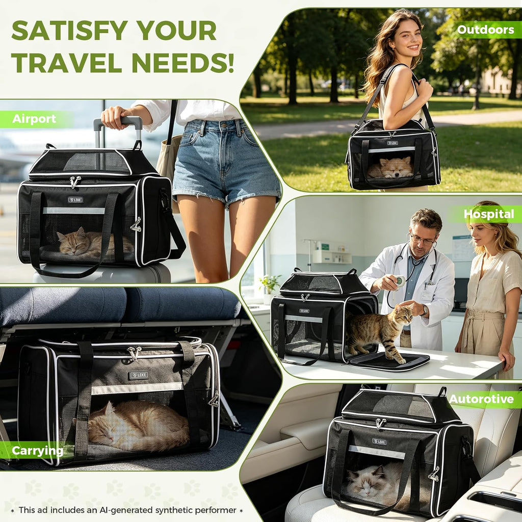 Lekereise Top and Side Expandable Pet Carrier 18x11x11Inch Delta American United Airline Approved Soft Sided Underseat T