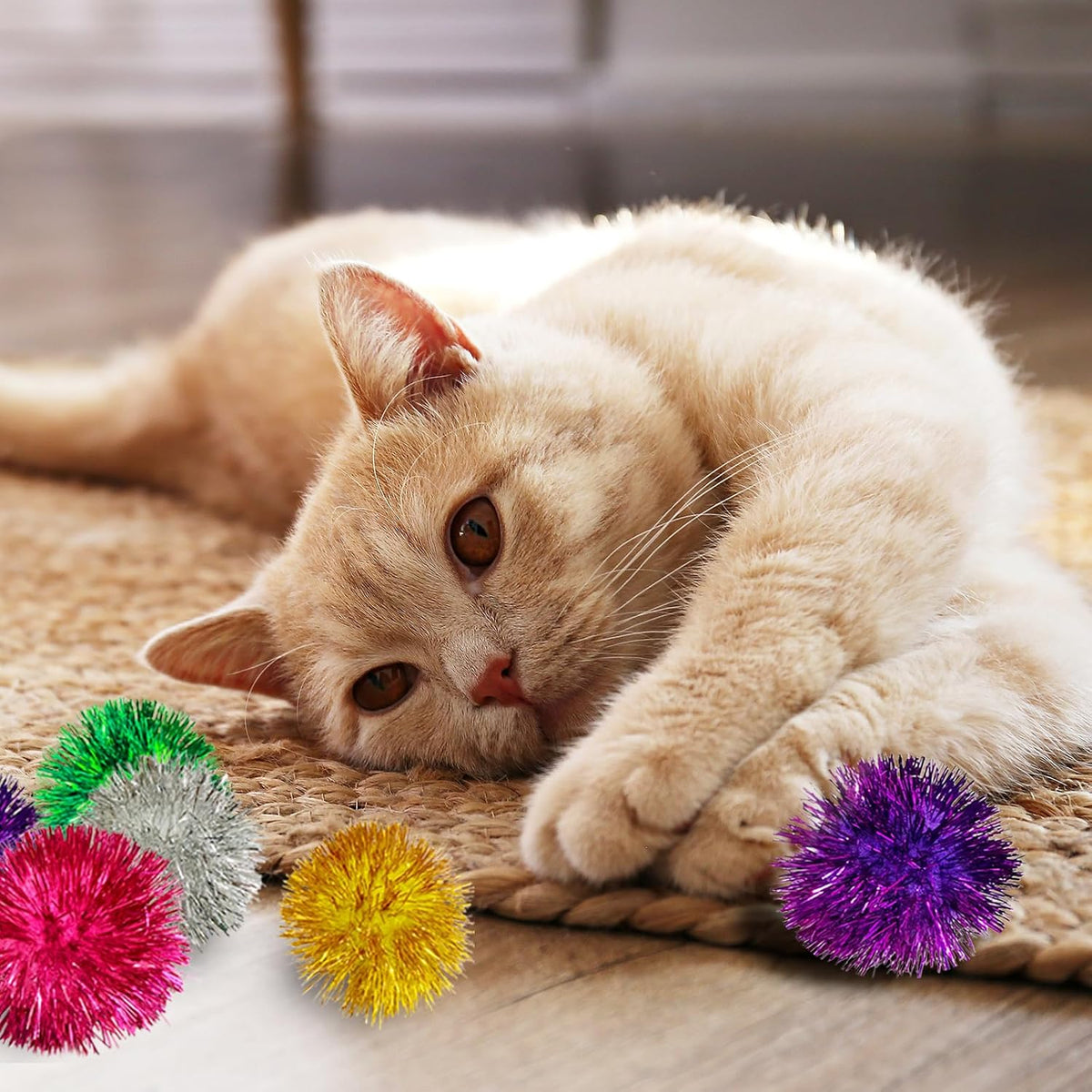 50 Pcs 2 Inch Large Assorted Cat Pom Pom Toy Balls