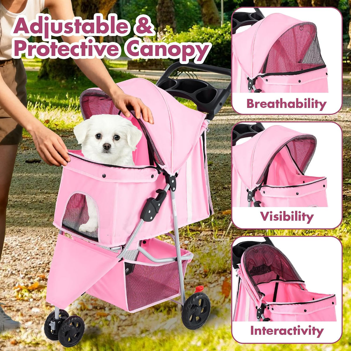 3 Wheel Pet Stroller for Dogs and Cats, Foldable Design