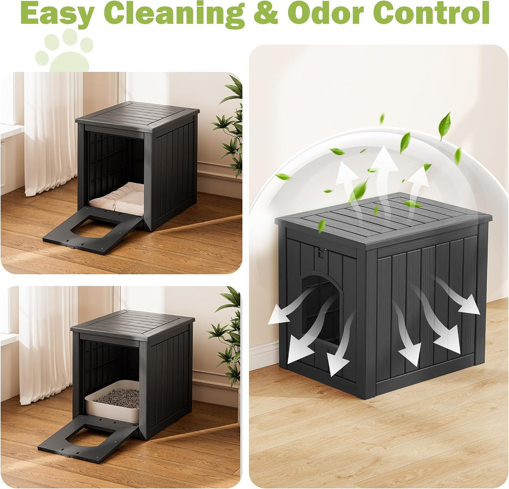 Outdoor Cat House Weatherproof, Resin Cat Houses for Outdoor Indoor Cats, Cat Box Enclosure, Cat Bed Easy to Assemble & 