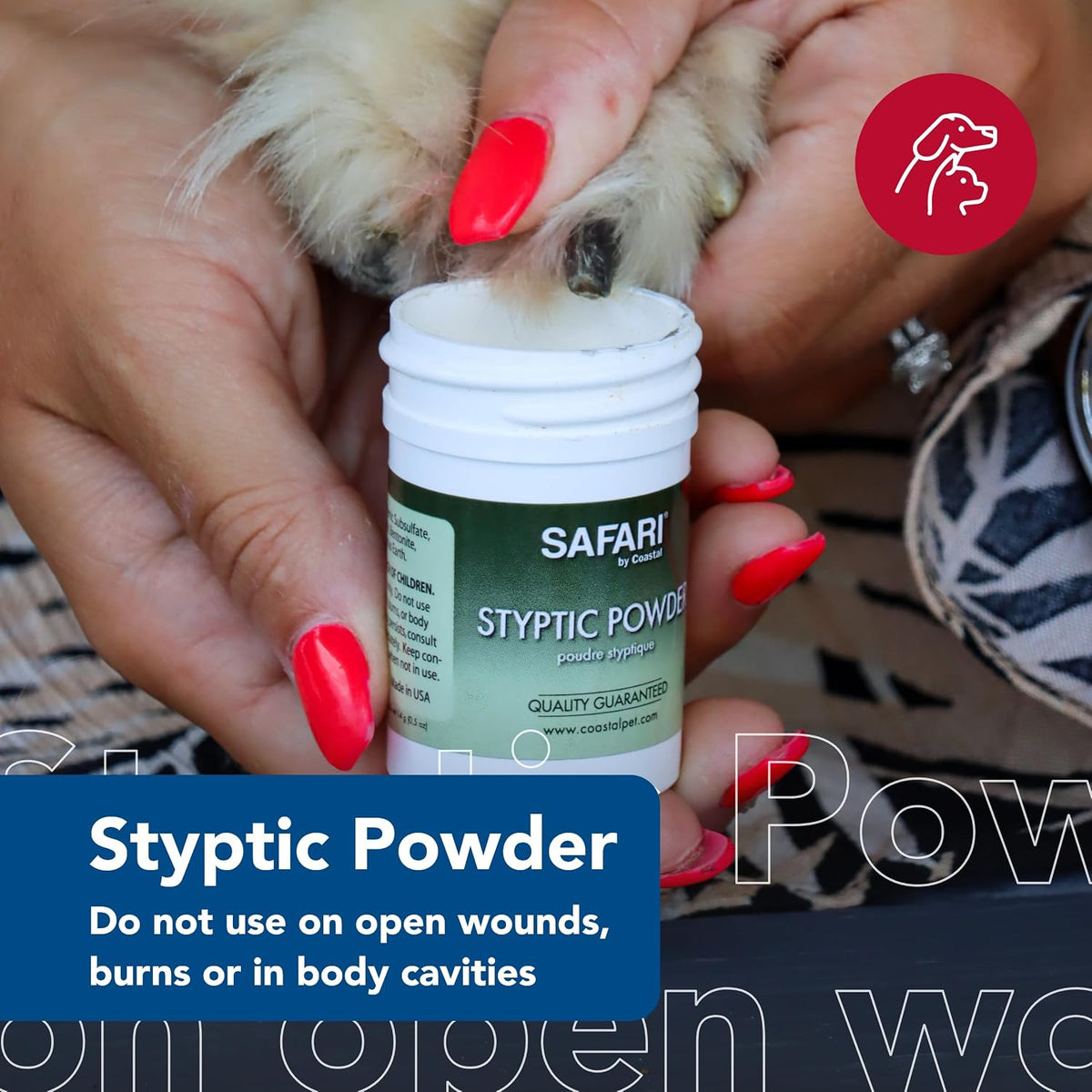 Safari by Coastal Styptic Powder to Quickly Stop Minor Bleeding from Nicks Or Scrapes On Dogs Or Cats