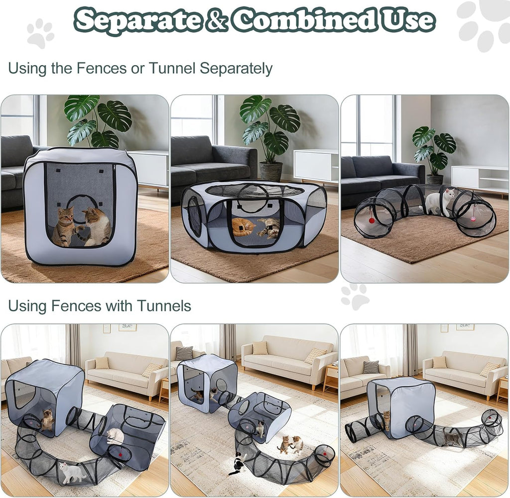 Cat Playpen, 4-in-1 Pop-up Outdoor Cat Enclosure, Grey