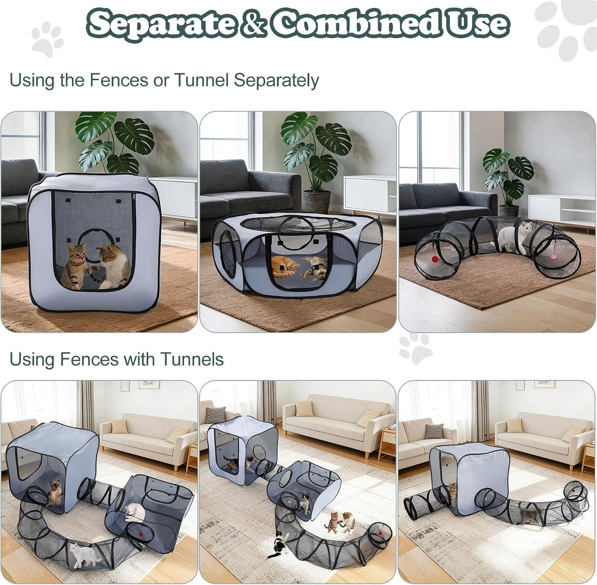 Cat Playpen, 4-in-1 Pop-up Outdoor Cat Enclosure, Grey