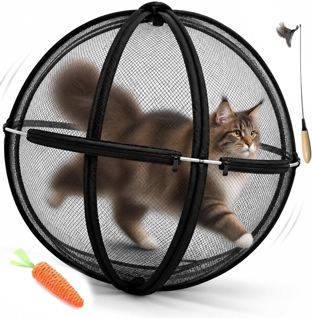 27" 360 Panoramic Rolling Cat Playpen, Mesh Ball Enclosure Giant (Pink)