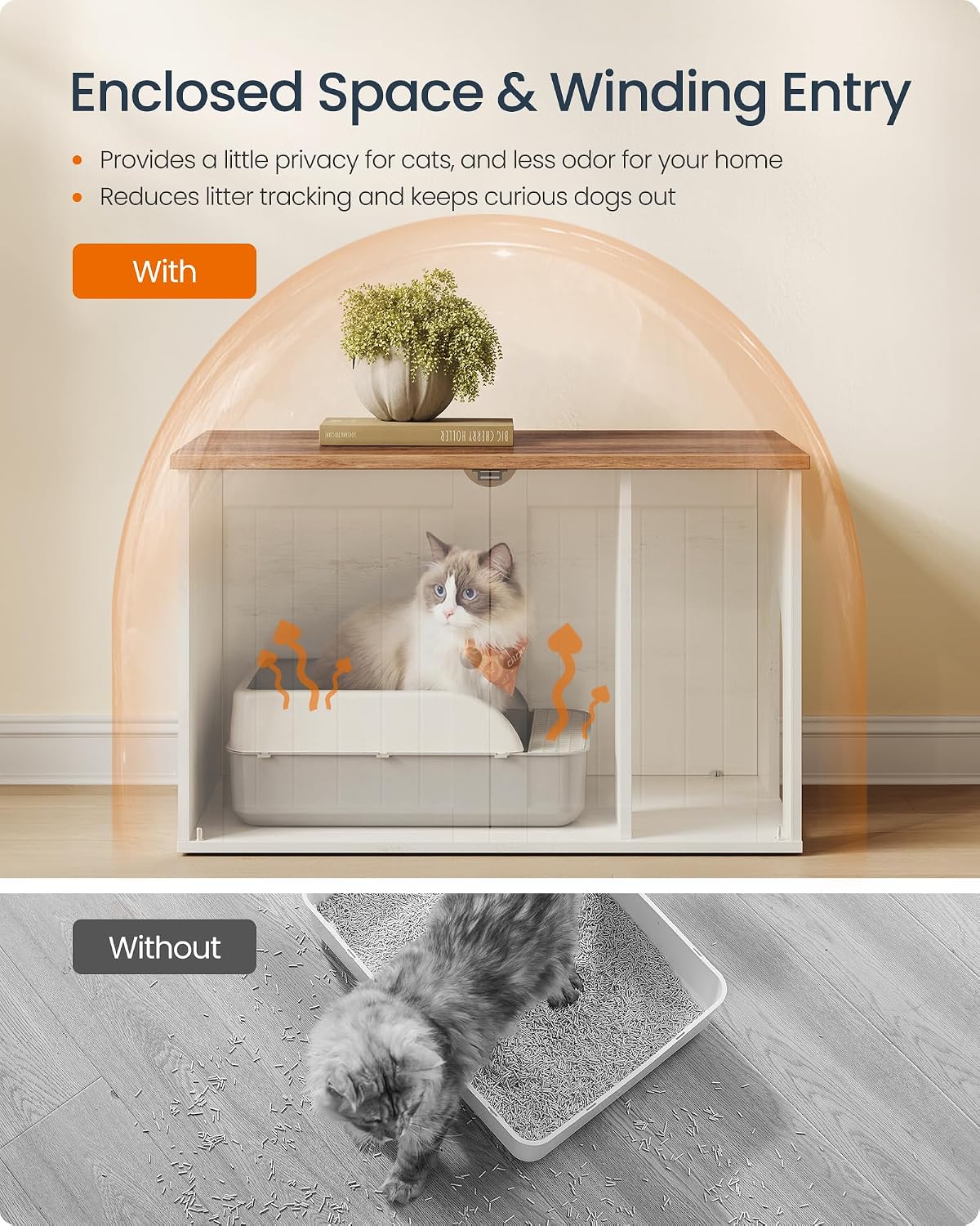 SONGMICS HOME Toolless Assembly Litter Box Enclosure, Cat House