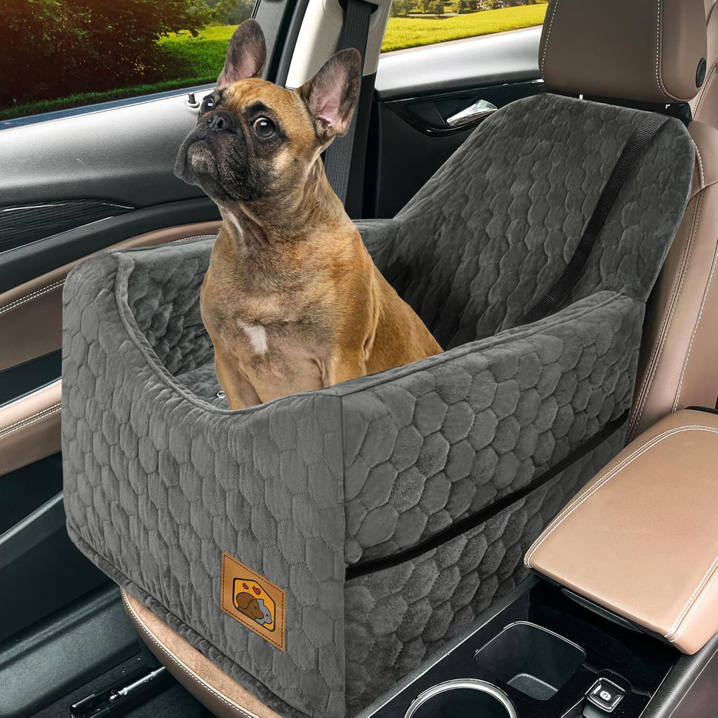 Dog Car Seat for Small/Medium Dogs, Memory Foam Dog Booster Seat, Travel Safety Per Car Seat with Washable Removable Cover, Storage Pockets for Dogs up to 35 lbs