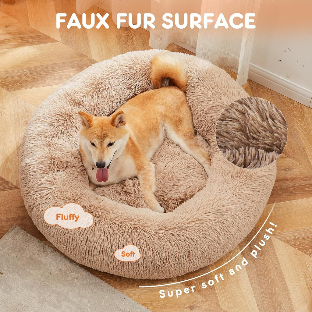 Sweetcrispy Large Dog Bed for Indoor, Calming Donut Bed for Dogs and Cats