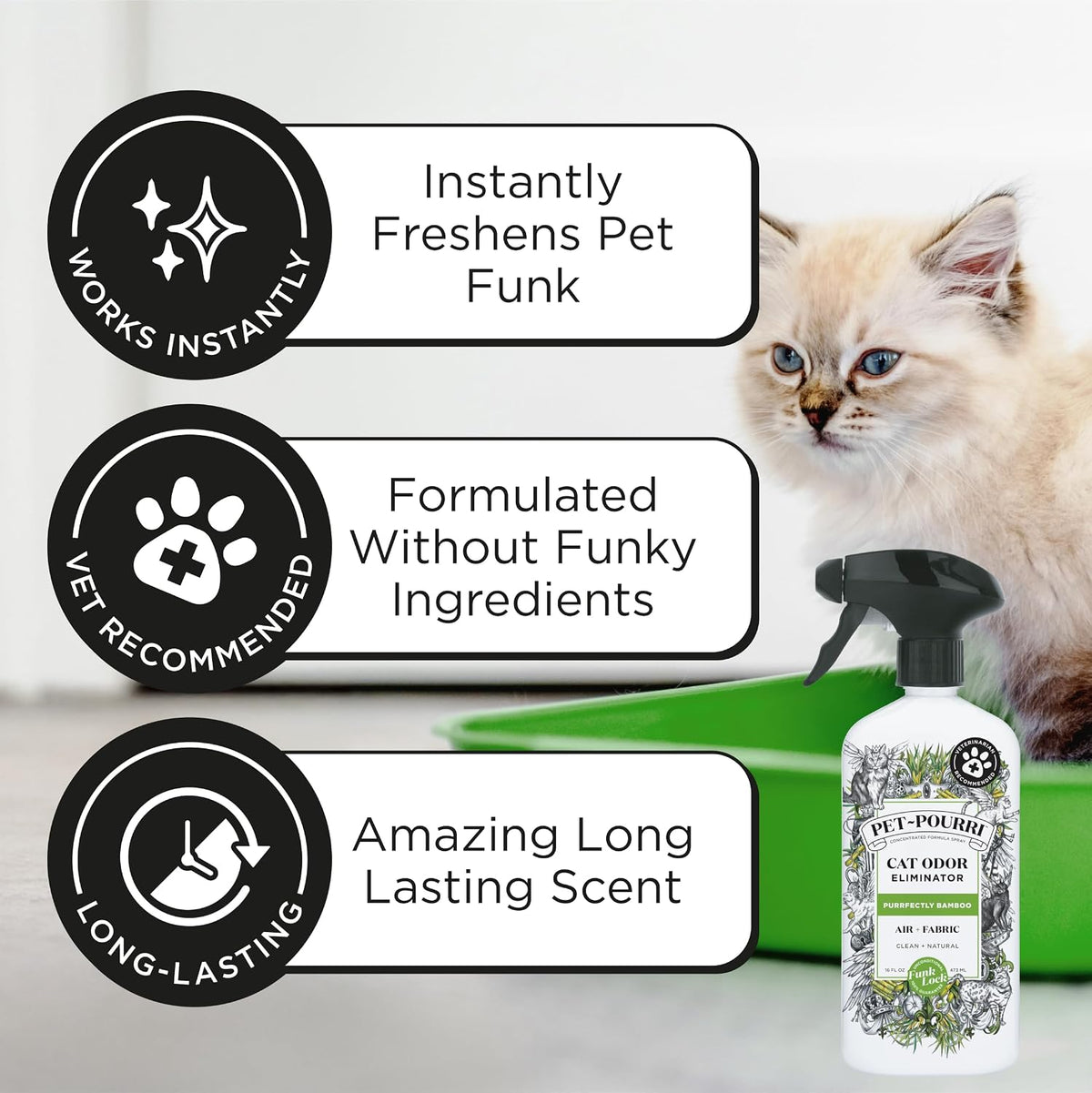 Pet-Pourri Air + Fabric, Cat Odor Home Deodorizer Spray, Bamboo, 16 Fl Oz
